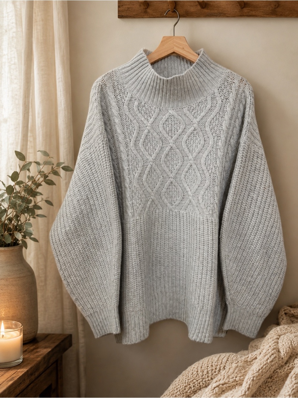 a new day Cable Knit Mock Neck Relaxed Fit Sweater XL